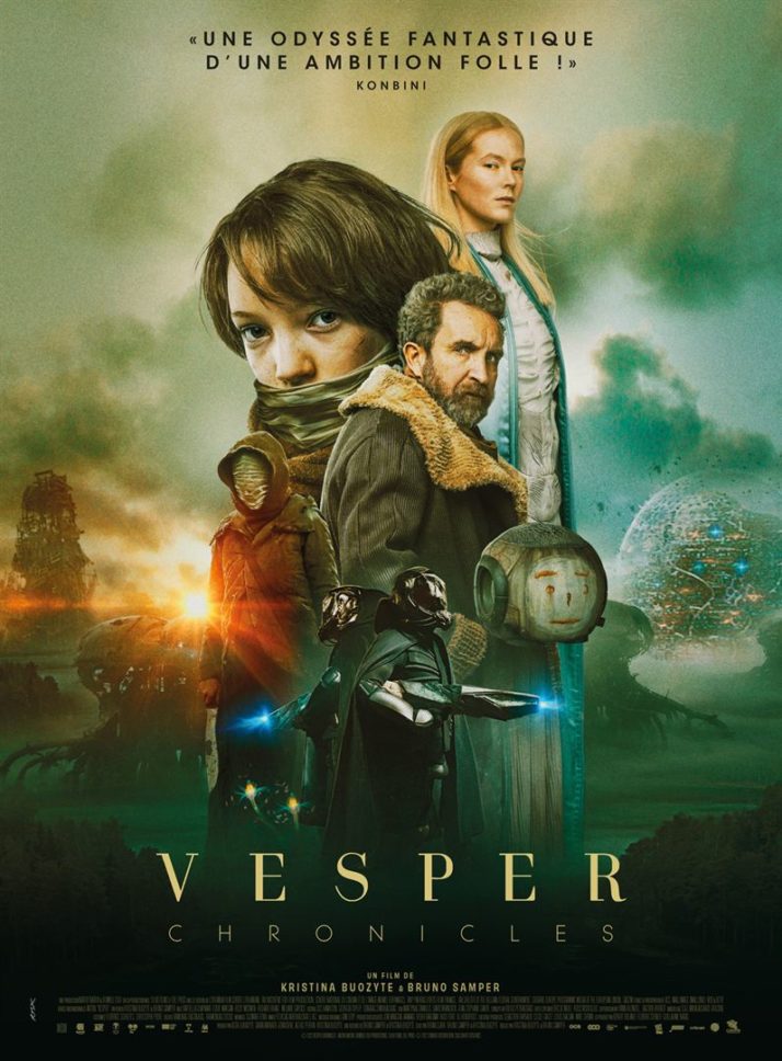 affiche Vesper Chronicles : protagonistes sur fond futuriste